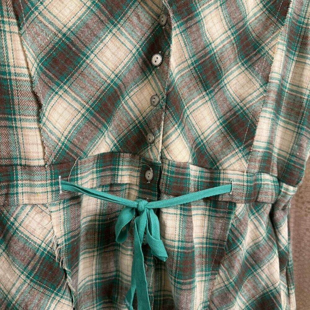 POL Green Boho Button Up Plaid Short Sleeve Romper Medium NWT - Picture 5 of 11